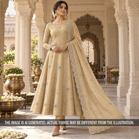 Cut Dana Zari Sequins with Pearl Work Crush Tissue Fabric - F7503
