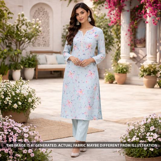 Digital Print Linen Self Chanderi Fabric - F6311