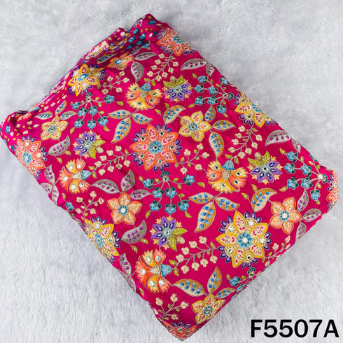 Positional Print Zari Sequins Faux Mirror Embroidered Crepe Fabric - F5507