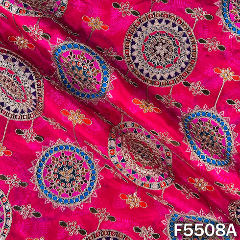 Positional Print Zari Sequins Embroidered Crepe Fabric - F5508