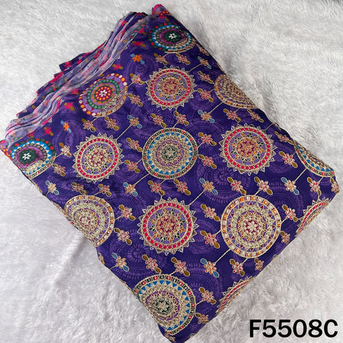 Positional Print Zari Sequins Embroidered Crepe Fabric - F5508