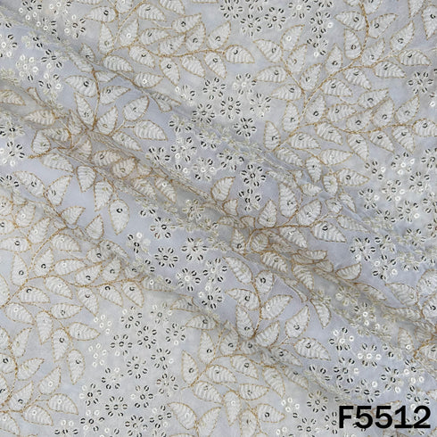 Dyeable Zari Sequins Thread Embroidered Georgette Fabric - F5512