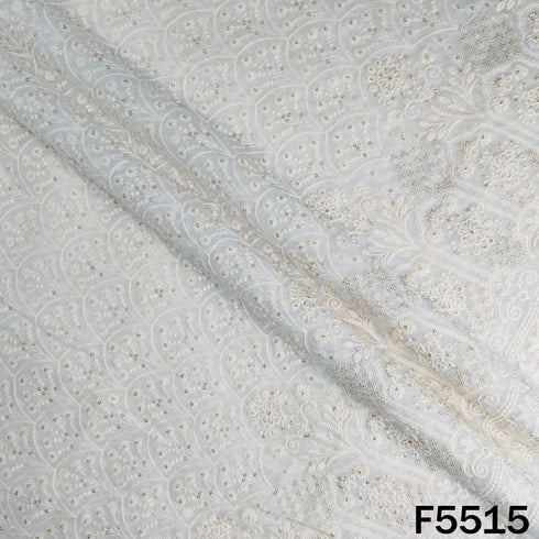 Dyeable Thread Sequins Embroidered Georgette Fabric - F5515