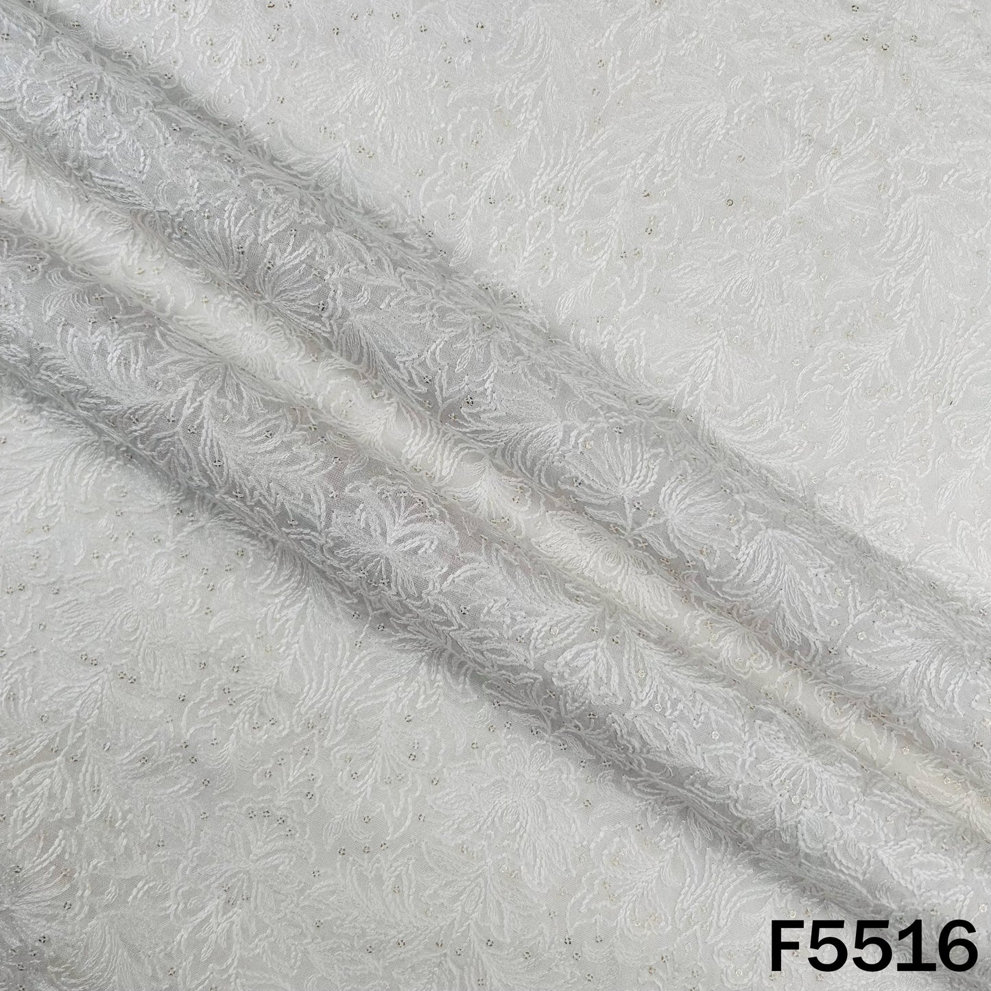 Dyeable Thread Sequins Embroidered Dola Silk Fabric - F5516