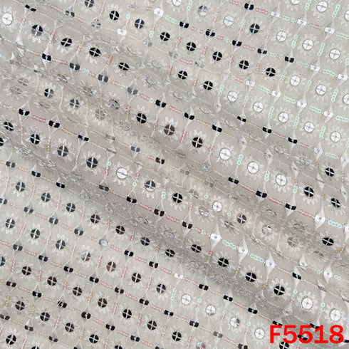 Dyeable Thread Sequins Embroidered Faux Mirror Work Georgette Fabric - F5518