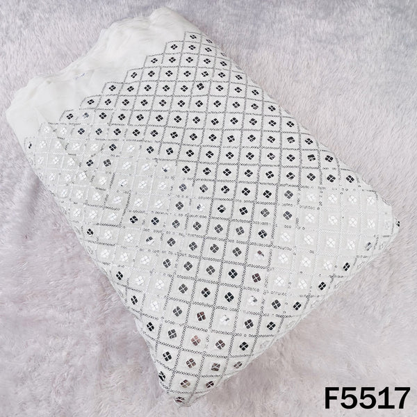 Dyeable Thread Sequins Embroidered Faux Mirror Work Georgette Fabric - F5517