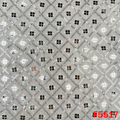 Dyeable Thread Sequins Embroidered Faux Mirror Work Georgette Fabric - F5517