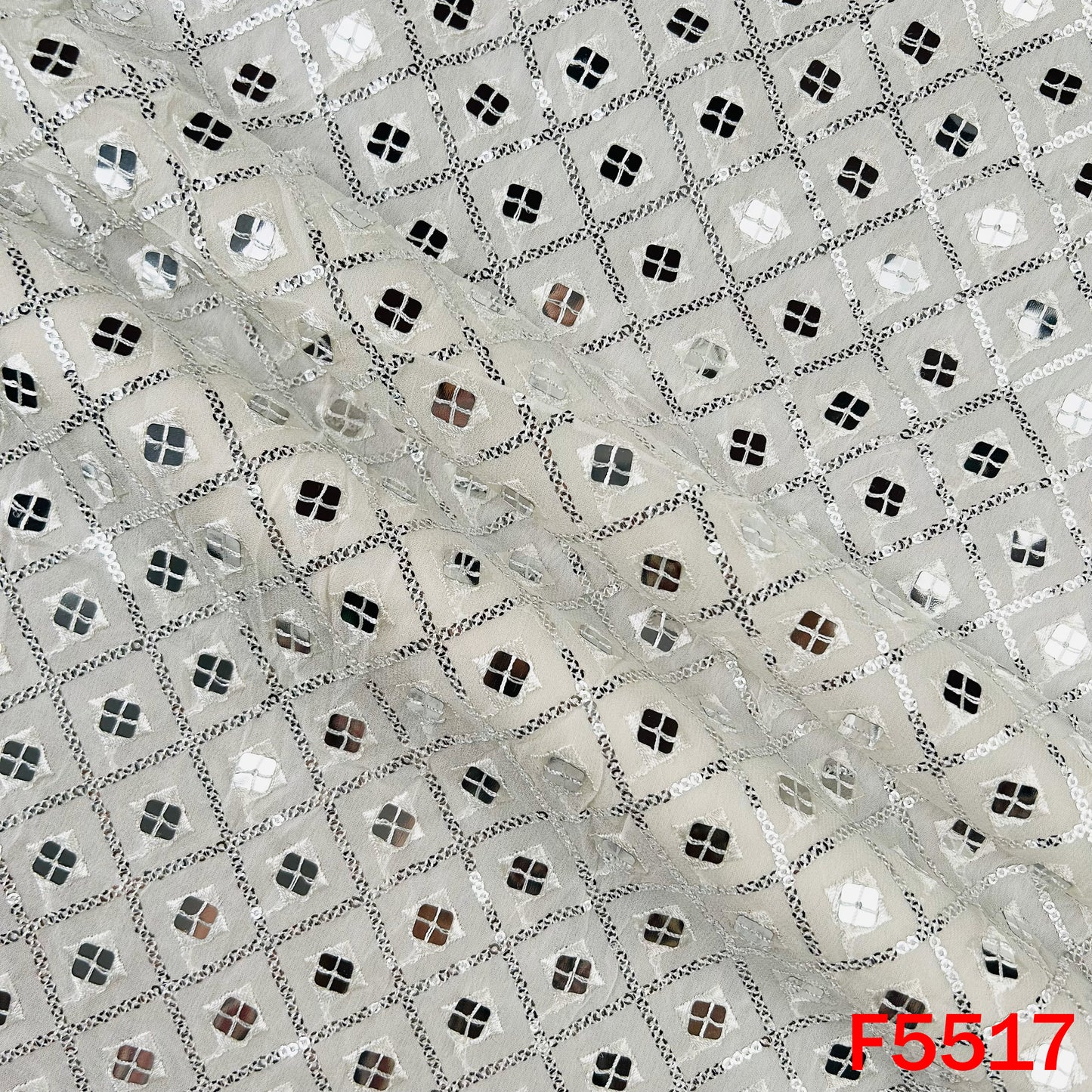 Dyeable Thread Sequins Embroidered Faux Mirror Work Georgette Fabric - F5517