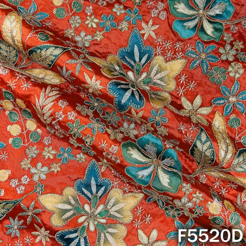 Digital Print Zari Sequins Embroidered Crepe Fabric - F5520