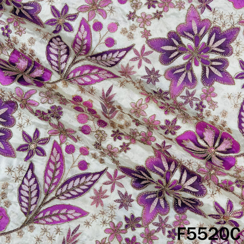 Digital Print Zari Sequins Embroidered Crepe Fabric - F5520