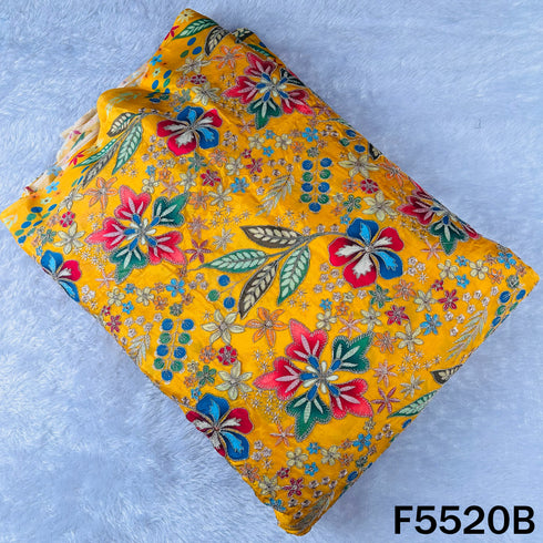 Digital Print Zari Sequins Embroidered Crepe Fabric - F5520