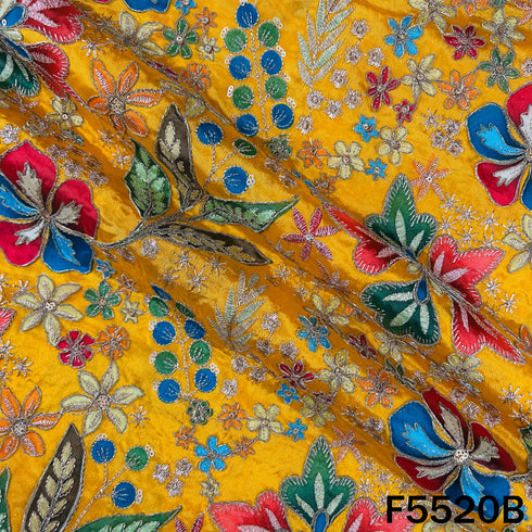 Digital Print Zari Sequins Embroidered Crepe Fabric - F5520