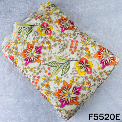 Digital Print Zari Sequins Embroidered Crepe Fabric - F5520