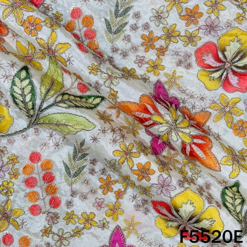 Digital Print Zari Sequins Embroidered Crepe Fabric - F5520