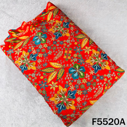 Digital Print Zari Sequins Embroidered Crepe Fabric - F5520