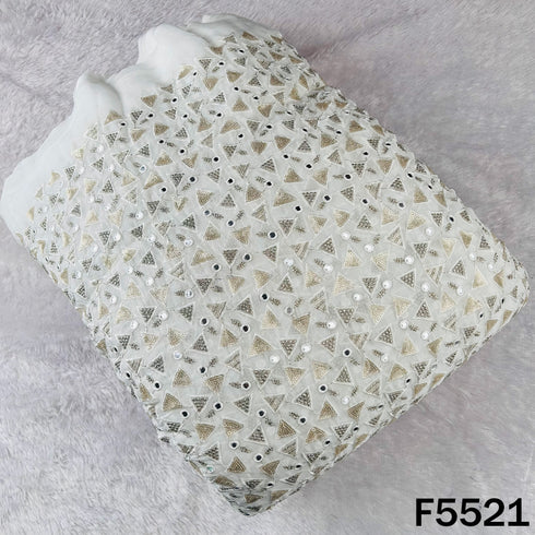 Dyeable Thread Sequins Embroidered Faux Mirror Work Georgette Fabric - F5521