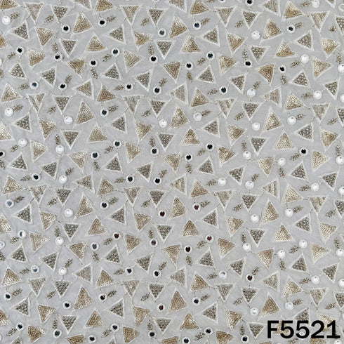 Dyeable Thread Sequins Embroidered Faux Mirror Work Georgette Fabric - F5521