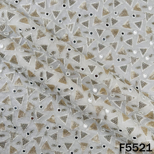 Dyeable Thread Sequins Embroidered Faux Mirror Work Georgette Fabric - F5521