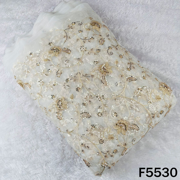 Dyeable Cut Dana Zari Sequins Pearl Embroidered Net Fabric - F5530