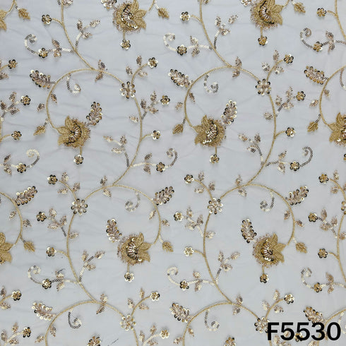 Dyeable Cut Dana Zari Sequins Pearl Embroidered Net Fabric - F5530