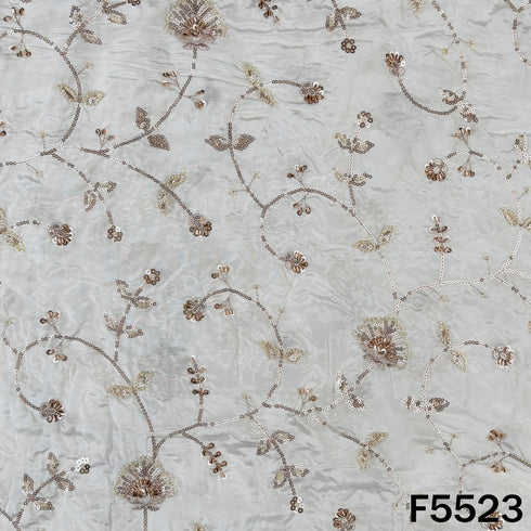 Dyeable Cut Dana Zari Sequins Embroidered Crepe Fabric - F5523