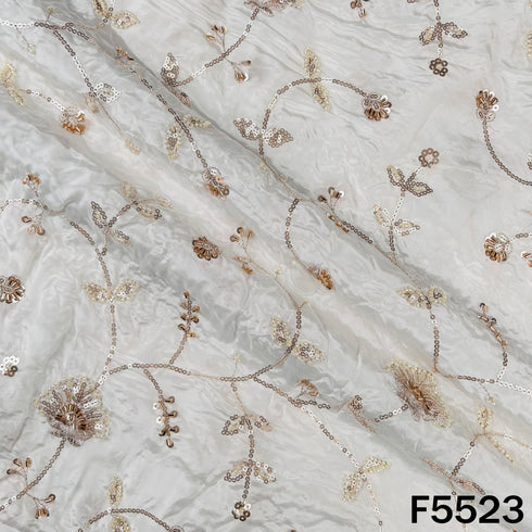 Dyeable Cut Dana Zari Sequins Embroidered Crepe Fabric - F5523