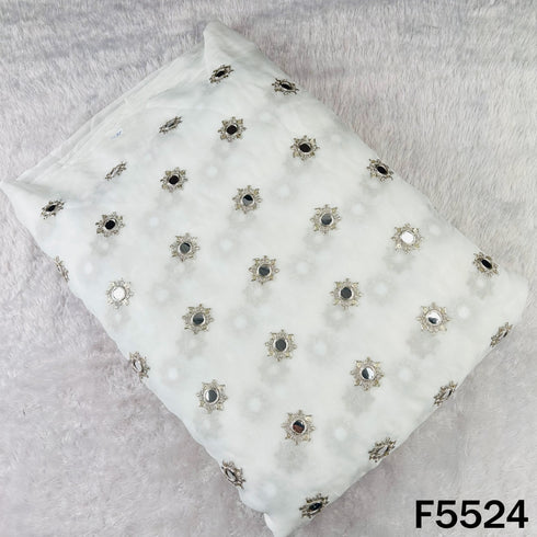 Dyeable Zari Sequins Embroidered Faux Mirror Work Georgette Fabric - F5524