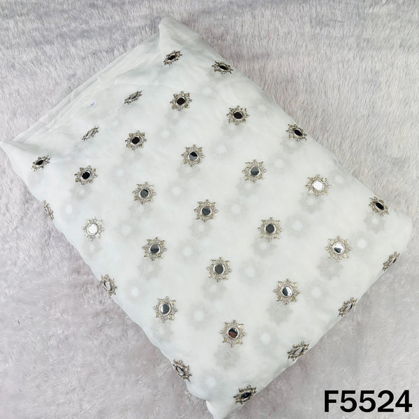 Dyeable Zari Sequins Embroidered Faux Mirror Work Georgette Fabric - F5524