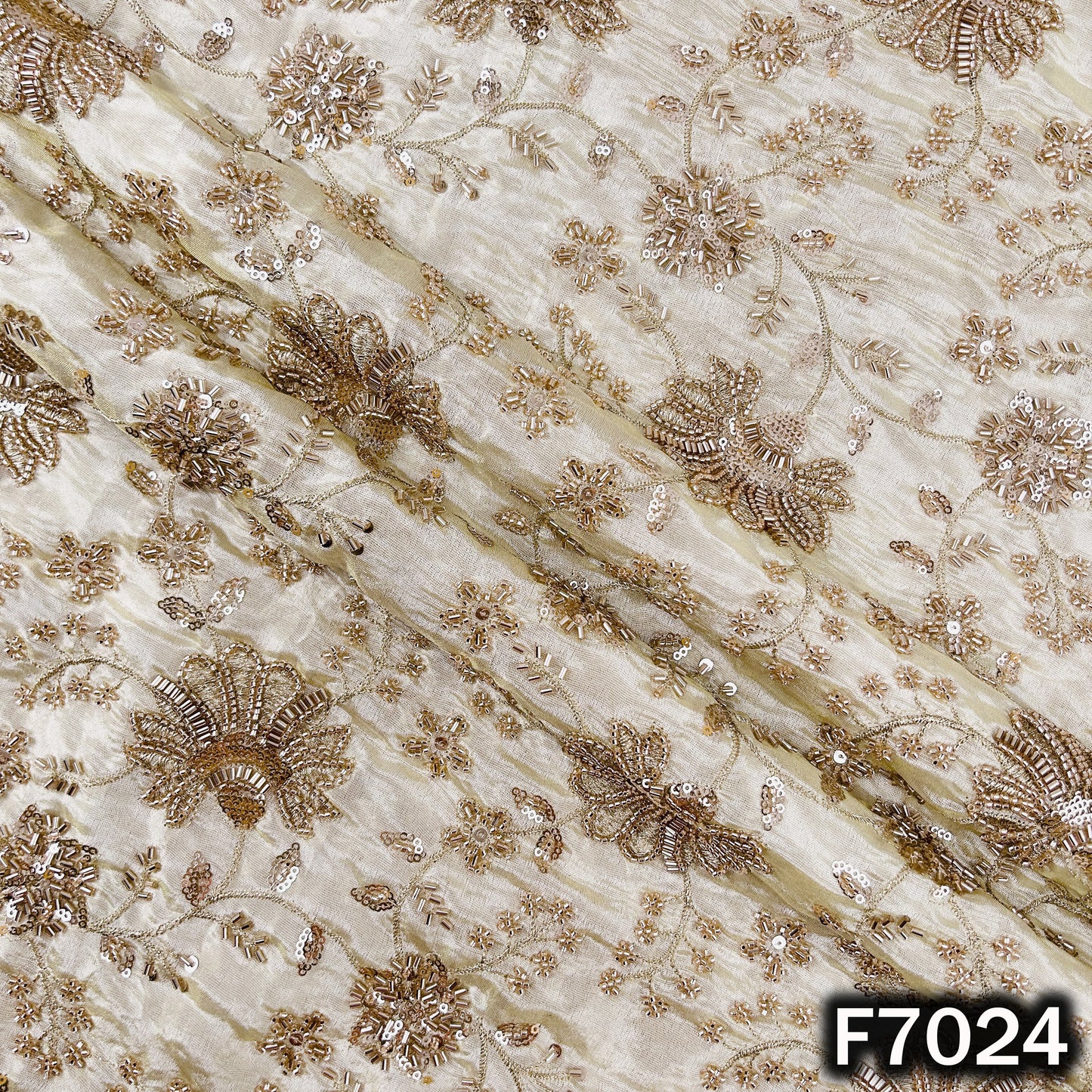Dyeable Cut Dana Zari Sequins Embroidered Shimmer Tissue Fabric - F7024