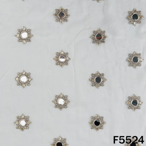 Dyeable Zari Sequins Embroidered Faux Mirror Work Georgette Fabric - F5524
