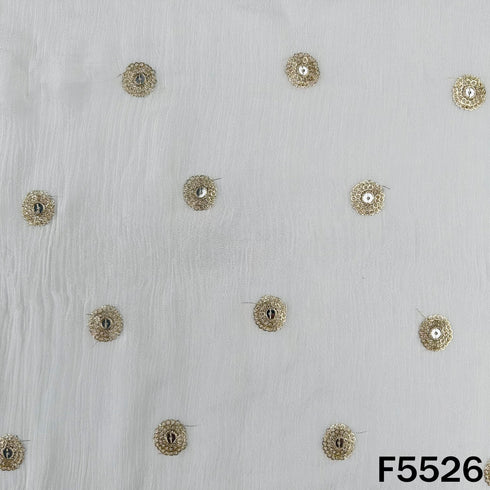 Dyeable Zari Sequins Embroidered Chinnon Chiffon Fabric - F5526