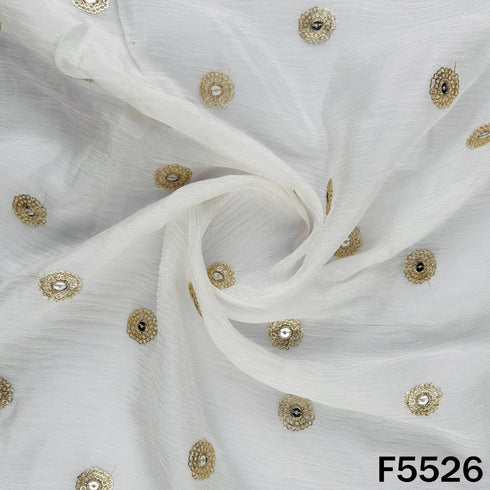 Dyeable Zari Sequins Embroidered Chinnon Chiffon Fabric - F5526