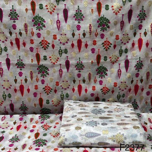 Thread Embroidered Silk Chanderi Fabric-F2377