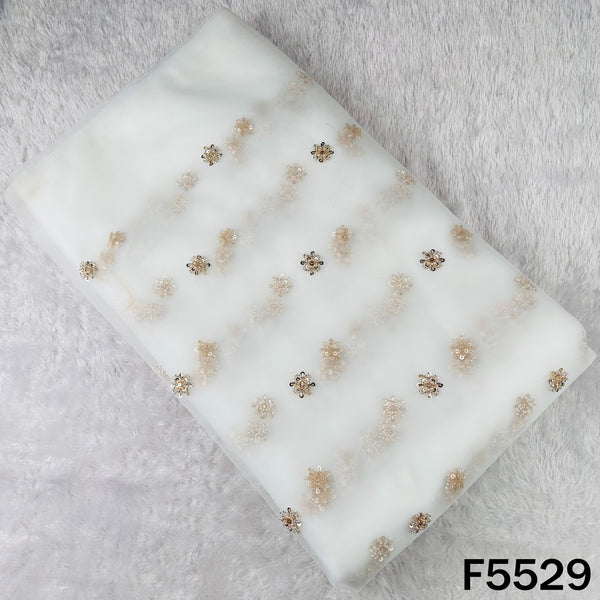 Dyeable Cut Dana Sequins Pearl Work Net Fabric - F5529