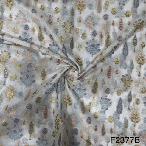 Thread Embroidered Silk Chanderi Fabric-F2377