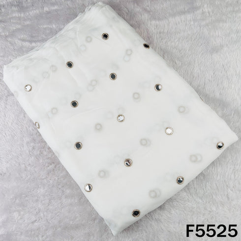 Dyeable Zari Embroidered Faux Mirror Work Georgette Fabric - F5525