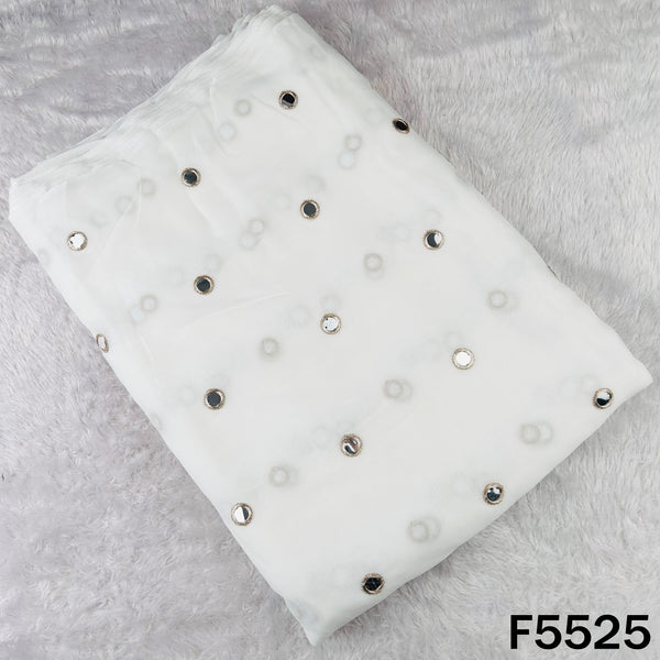 Dyeable Zari Embroidered Faux Mirror Work Georgette Fabric - F5525