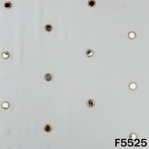 Dyeable Zari Embroidered Faux Mirror Work Georgette Fabric - F5525