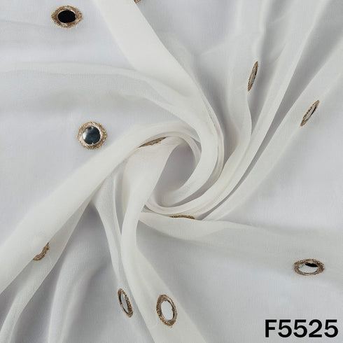 Dyeable Zari Embroidered Faux Mirror Work Georgette Fabric - F5525