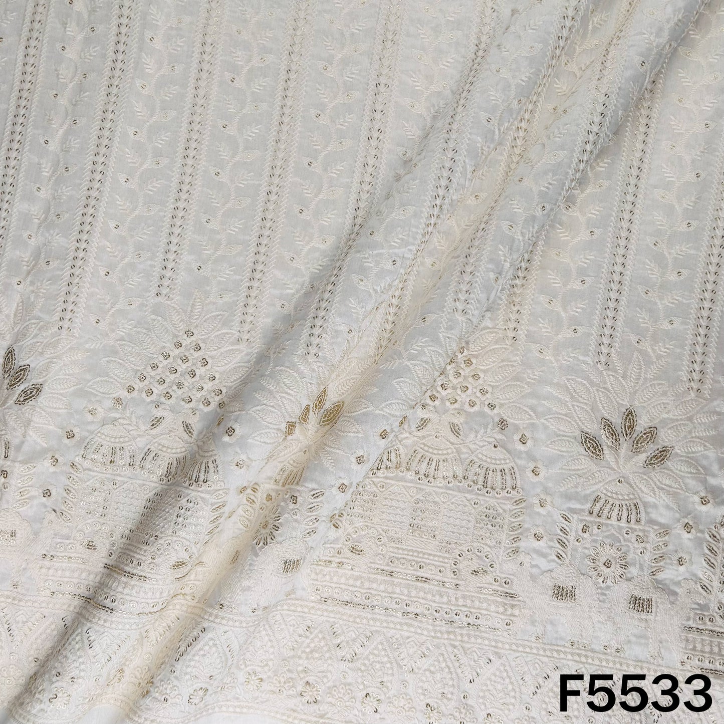 Dyeable Thread Sequins Embroidered Silk Fabric - F5533