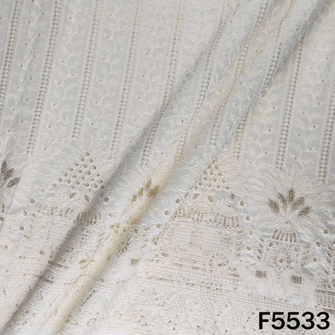 Dyeable Thread Sequins Embroidered Silk Fabric - F5533