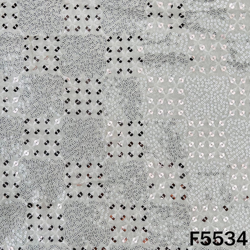 Dyeable Thread Sequins Embroidered Faux Mirror Work Georgette Fabric - F5534