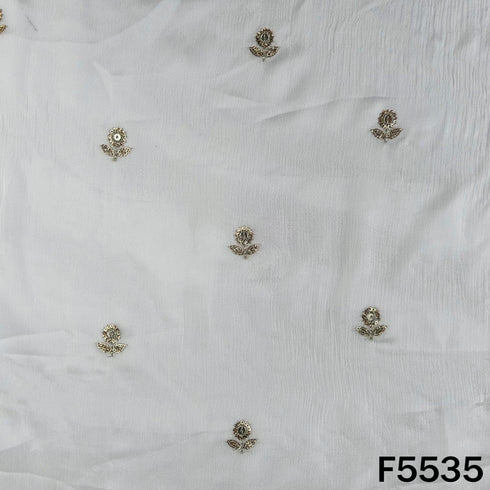 Dyeable Zari Sequins Embroidered Chinnon Chiffon Fabric - F5535