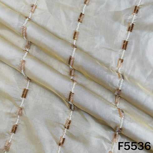 Dyeable Cut Dana Pearl Embroidered Shimmer Tissue Fabric - F5536