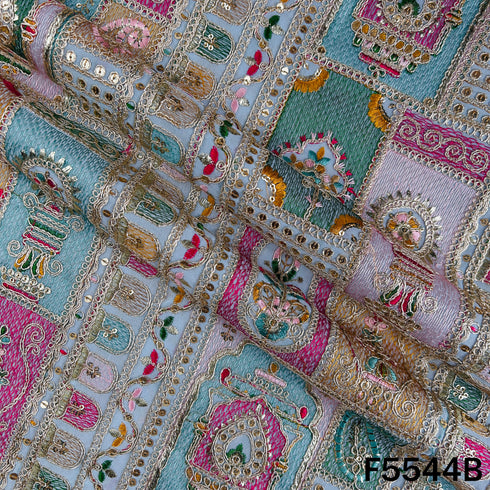 Thread Zari Sequins Embroidered Georgette Fabric - F5544
