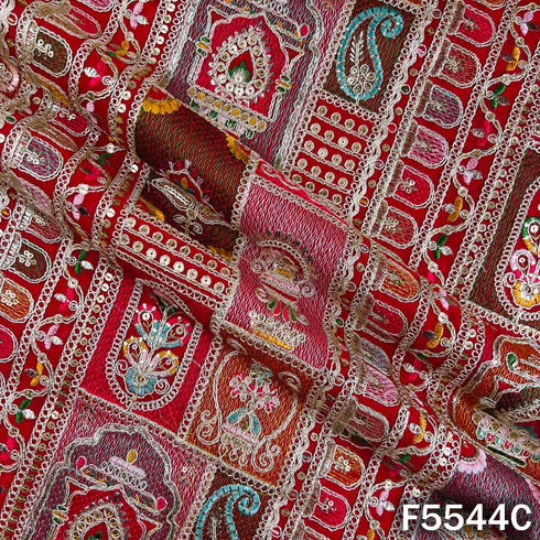 Thread Zari Sequins Embroidered Georgette Fabric - F5544