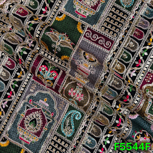 Thread Zari Sequins Embroidered Georgette Fabric - F5544