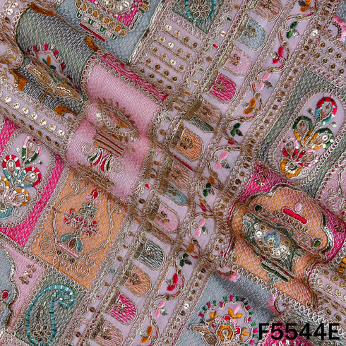 Thread Zari Sequins Embroidered Georgette Fabric - F5544