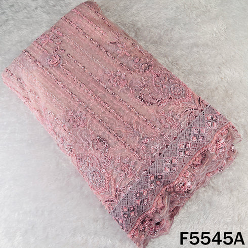 Cut Dana Zari Sequins Pearl Embroidered Net Fabric - F5545