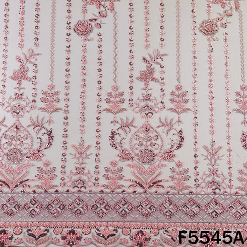 Cut Dana Zari Sequins Pearl Embroidered Net Fabric - F5545